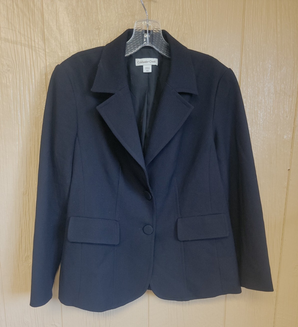 Coldwater Creek Women Blazer Jacket Petite P10 Black Heavyweight 3 Button
